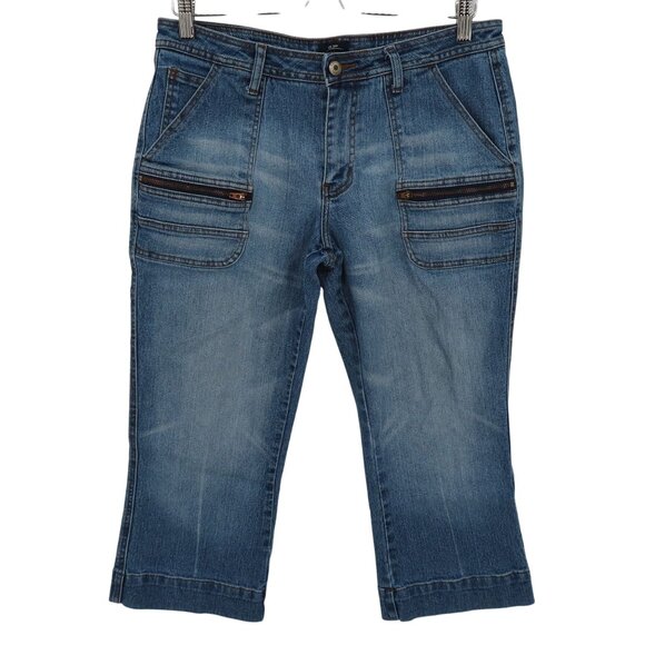 Baileys Point Women 7/8 Blue Denim Jeans Cropped Capri Pants Zipper Pockets - Picture 1 of 10